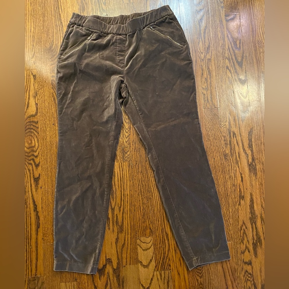 Garnet Hill olive brown cotton velvet pull-on pants size 10